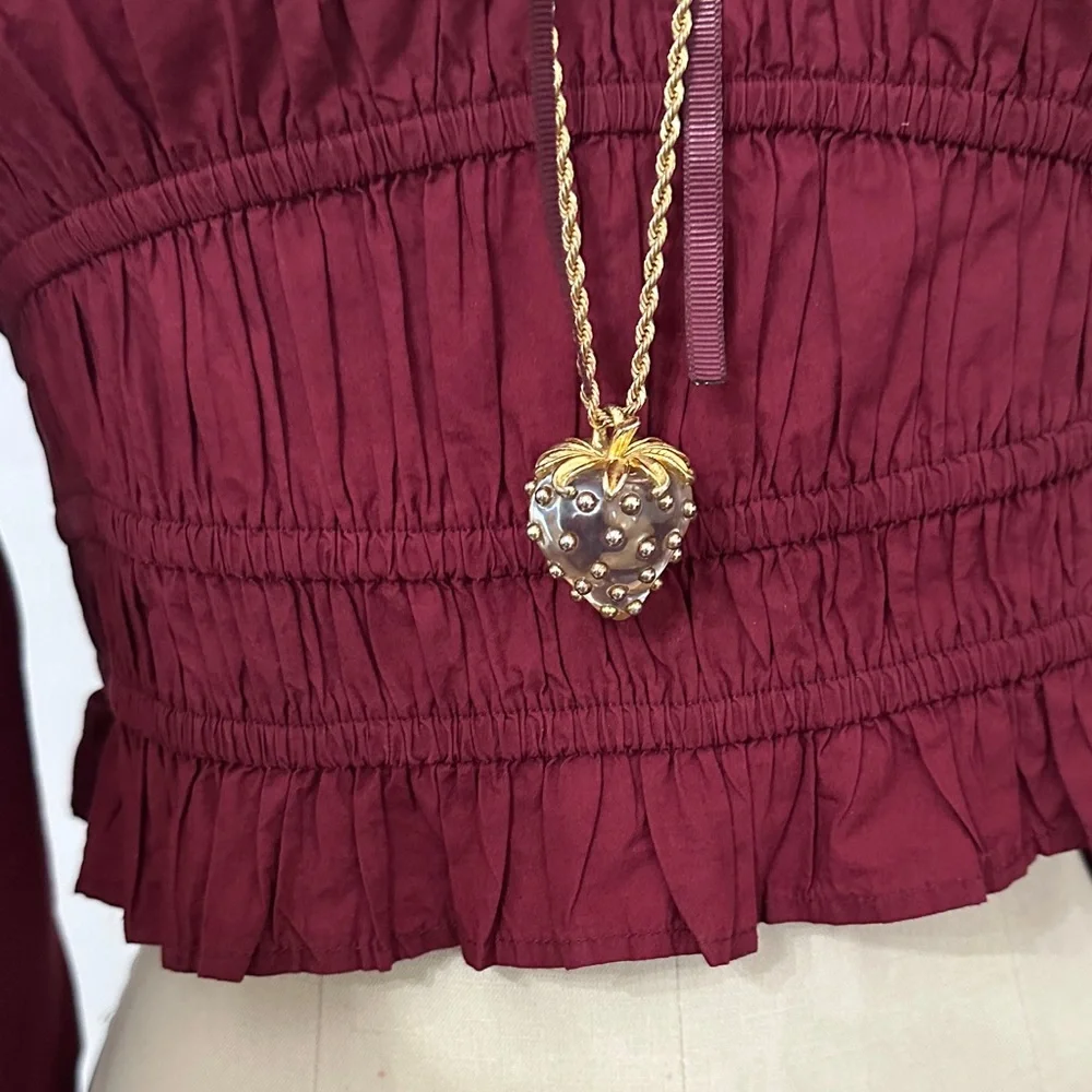 American Eagle Outfitters Maroon Ruffle Blouse - Picture 5 of 8